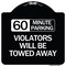 Signmission 60 Minute Parking Violators Will Towed Away Heavy-Gauge Aluminum Sign, 18" x 18", BW-1818-24366 A-DES-BW-1818-24366 - alternate 1